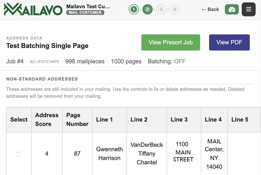 Address processing results