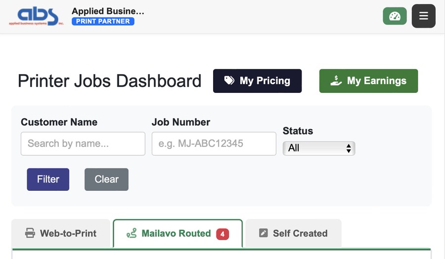 Printer jobs dashboard